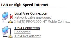 1394 firewire network connection