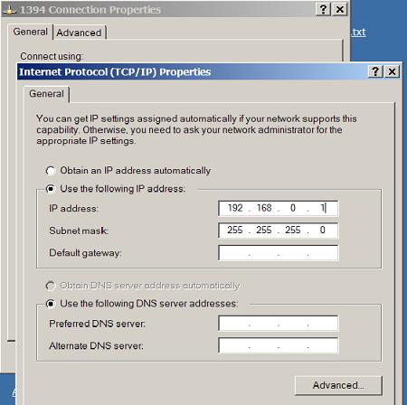 firewire tcpip settings